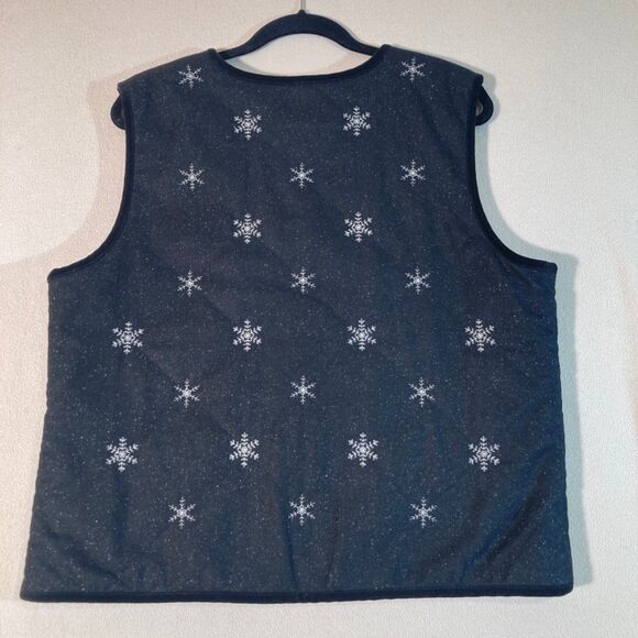 Talbots Christmas Grandmacore Sweater Vest L Dark Grey Wool Blend Embroidered - Picture 9 of 10